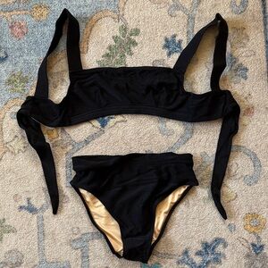 Faithfull the Brand Black Ribbed Marta Bikini Set